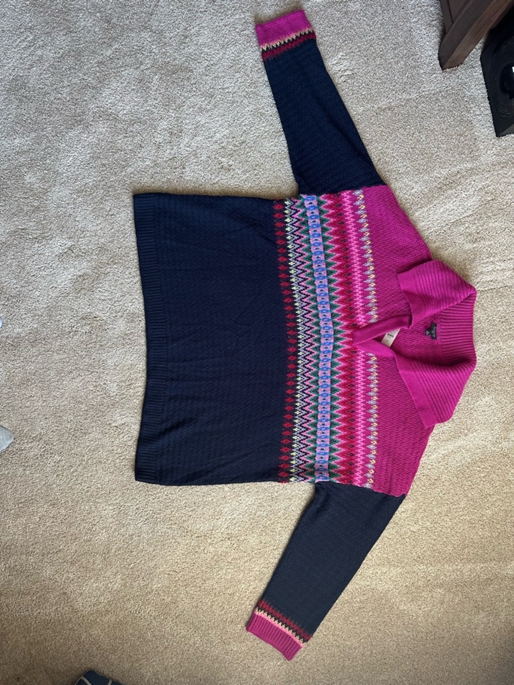 Talbots Navy and Bright Pink Lightweight V-Neck Sweater